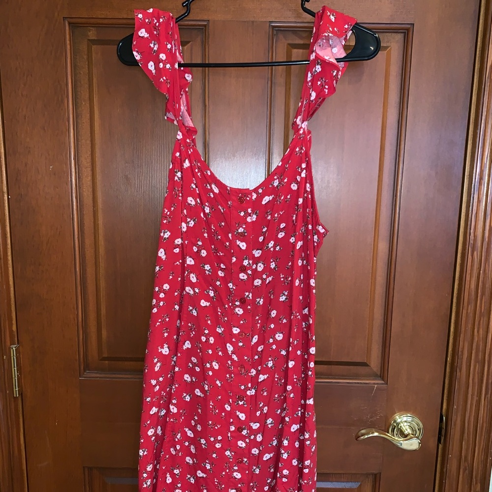 Mossimo Red & White Floral Button Up Sundress